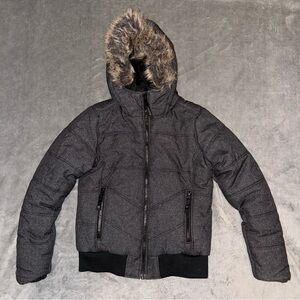 Marmot Girls Williamsburg Charcoal Gray Puffer Coat with Faux Fur Hood Medium